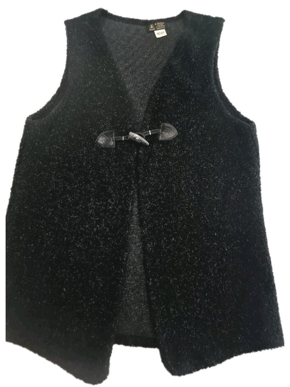 Vintage A. Brod Black Fleece vest Toggle Front Women's L Made in USA